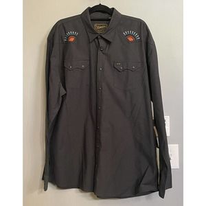 Howler Brothers Black Button-Down Western Shirt with Orange & Teal Embroidery